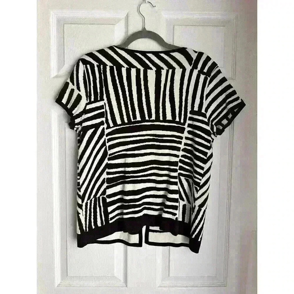 Chico's Open Front Brown & Cream Short Sleeve Silk Cotton Blend Size 1 - Picture 4 of 4